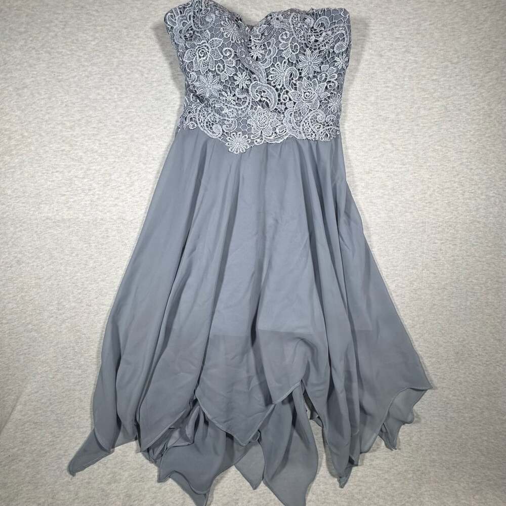 JJ's House Evening Dress Blue Lace Chiffon Asymmetrical